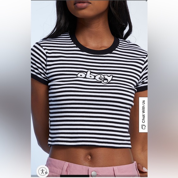 Obey Zoe Baby Ringer Black & White Stripe Tee - Picture 14 of 15